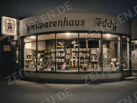 Schaufenster des Spielwarenhauses Teddy