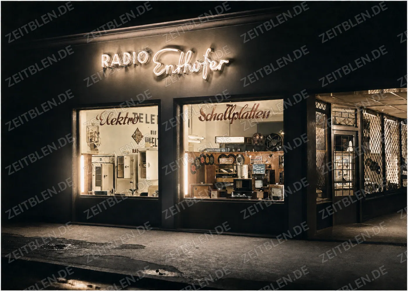 Außenansicht von Radio Enthofer mit Schaufenstern