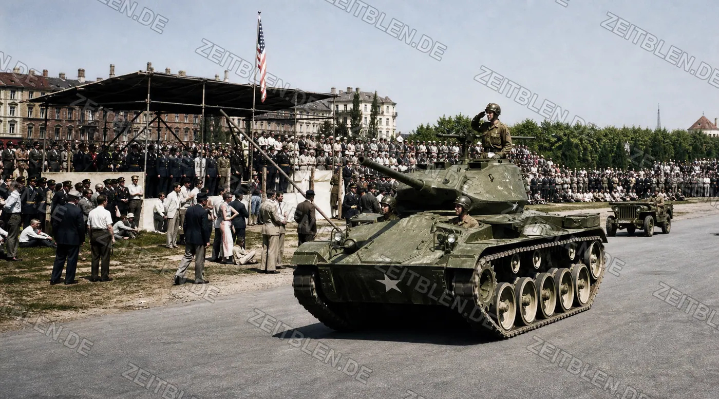 US-Panzer in Bewegung auf der Theresienwiese