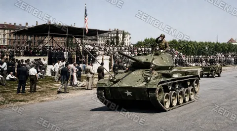 US-Panzer in Bewegung auf der Theresienwiese