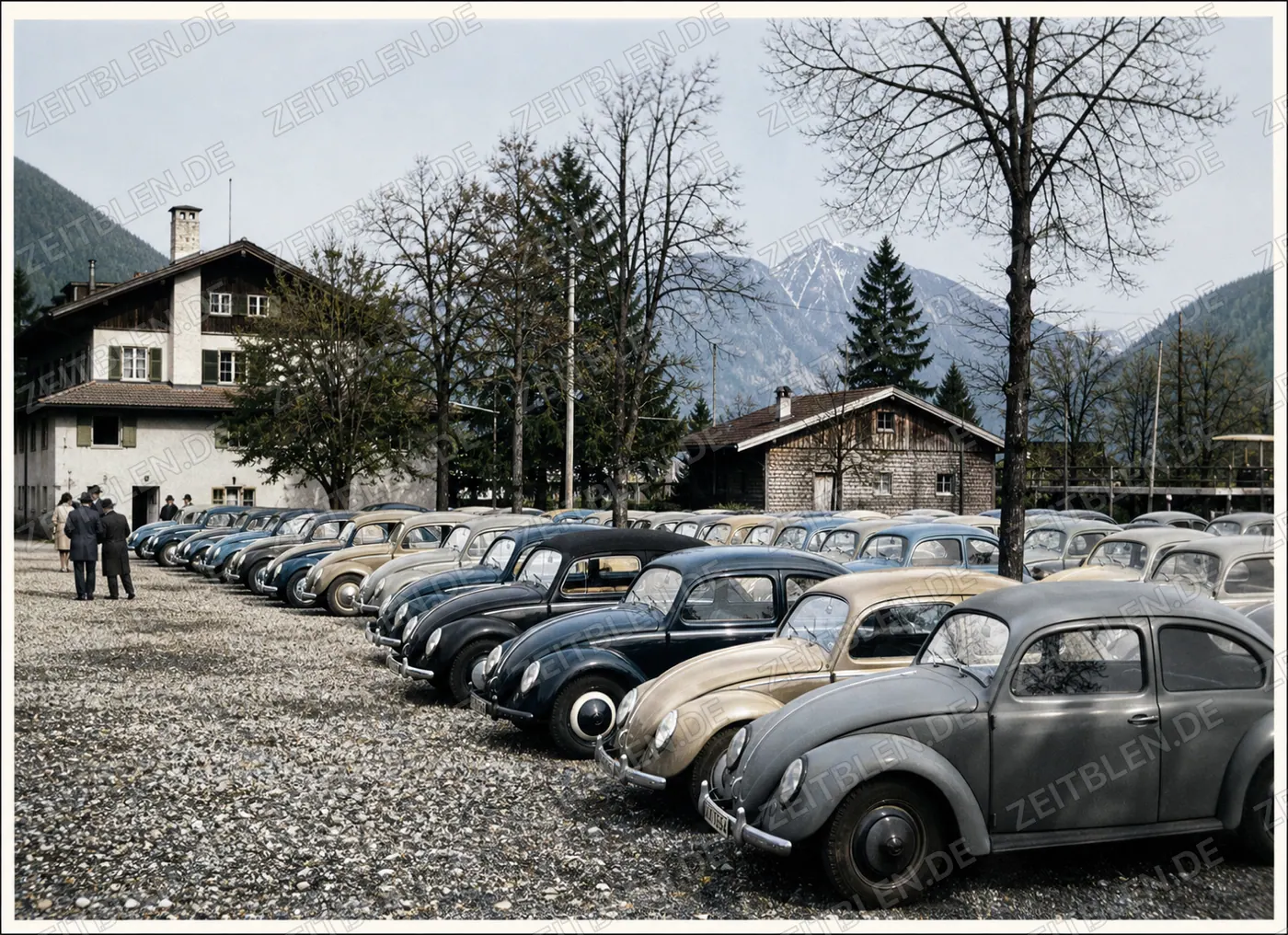 Geparkte VW-Käfer der Kriegsversehrten-Fahrt am Tegernsee