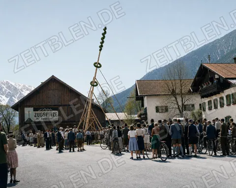 Zuschauer beim Aufrichten des Maibaums in Farchant