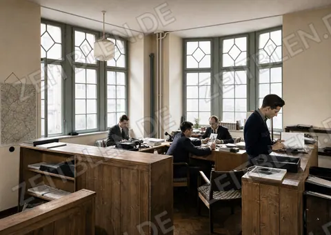 Redaktions- und Büroraum der Bayerischen Bildgesellschaft, 21. April 1950