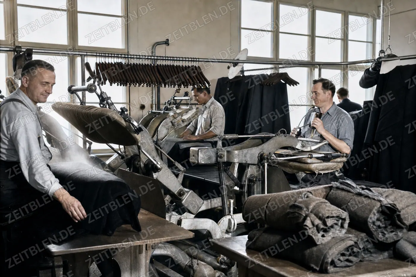 Pressarbeit in der Kleiderfabrik Louisoder