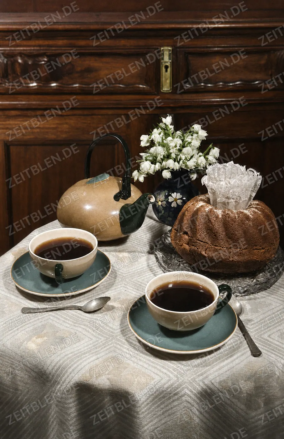 Gedeckter Tisch mit Nährmitteln, März 1947