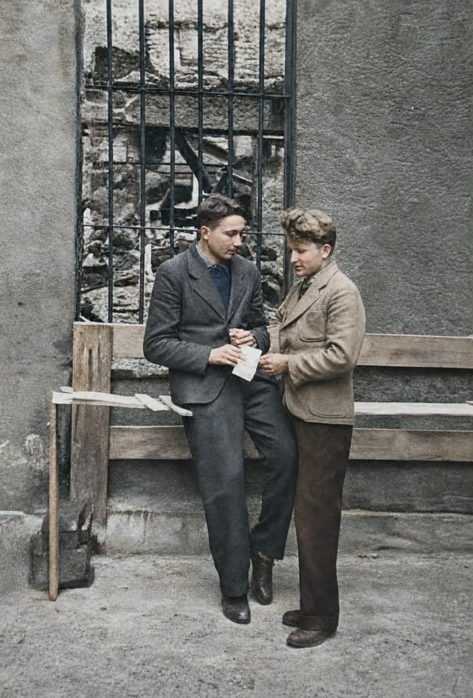 Jugendliche Schwarzhändler in einem Münchner Hinterhof, 9. November 1946