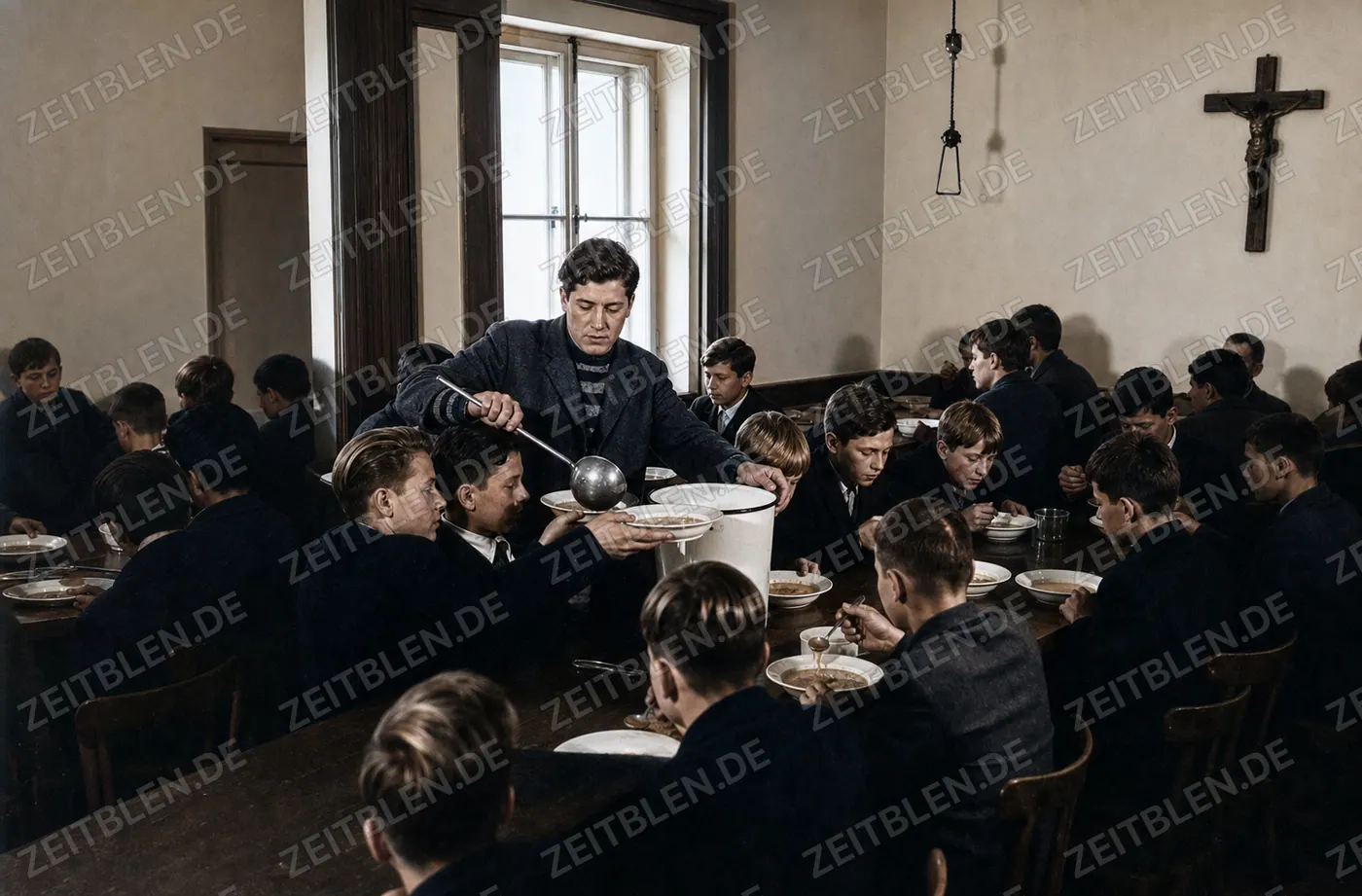 Schulspeisung in einer bayerischen Schule, 28. Oktober 1946