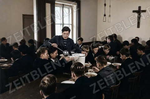 Schulspeisung in einer bayerischen Schule, 28. Oktober 1946