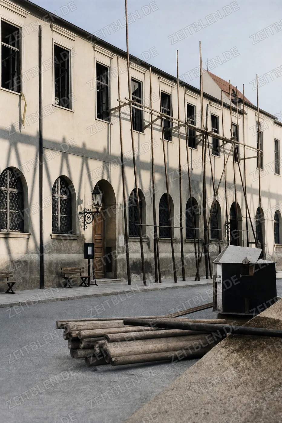 Brunnenhoftheater in der Münchner Residenz mit Gerüst, Oktober 1946