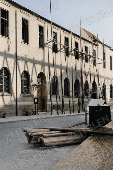 Brunnenhoftheater in der Münchner Residenz mit Gerüst, Oktober 1946