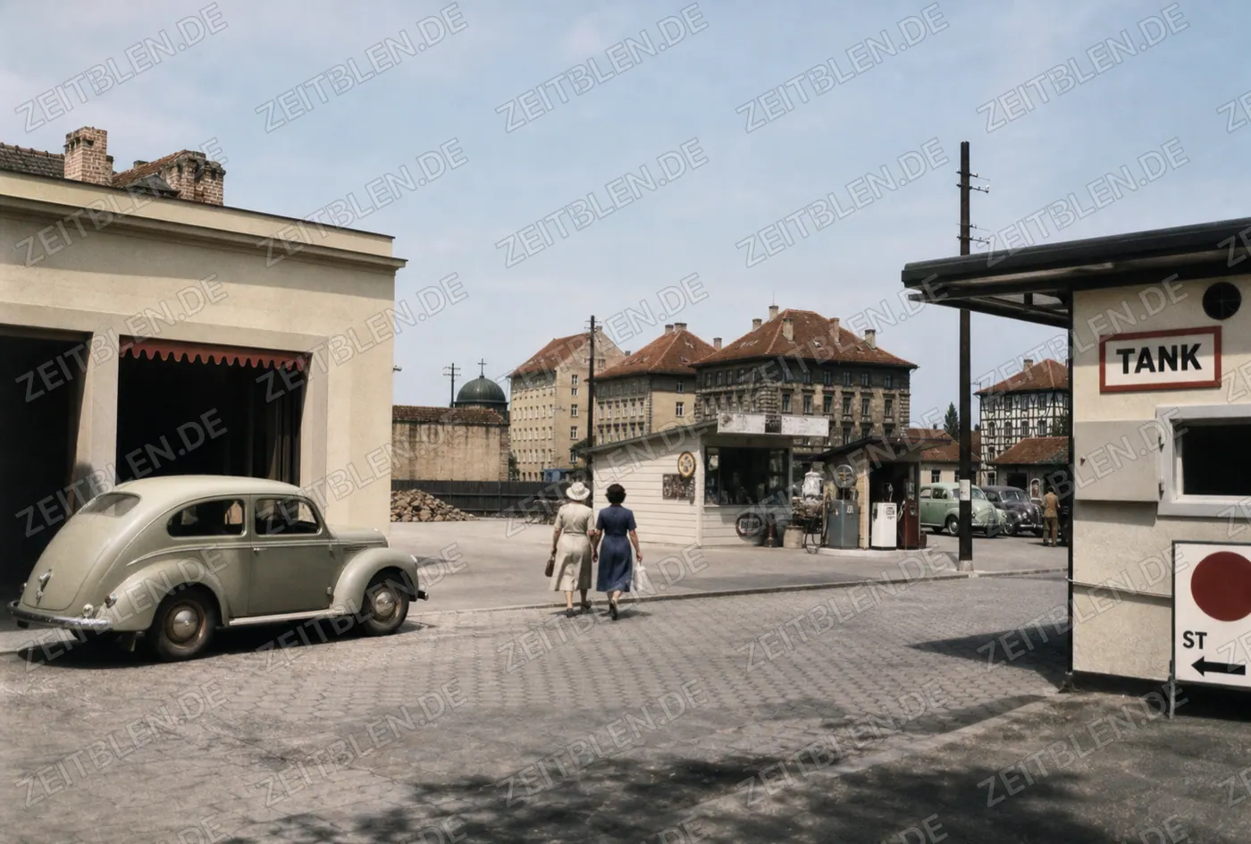 Münchner Straßenszene an einer Tankstelle