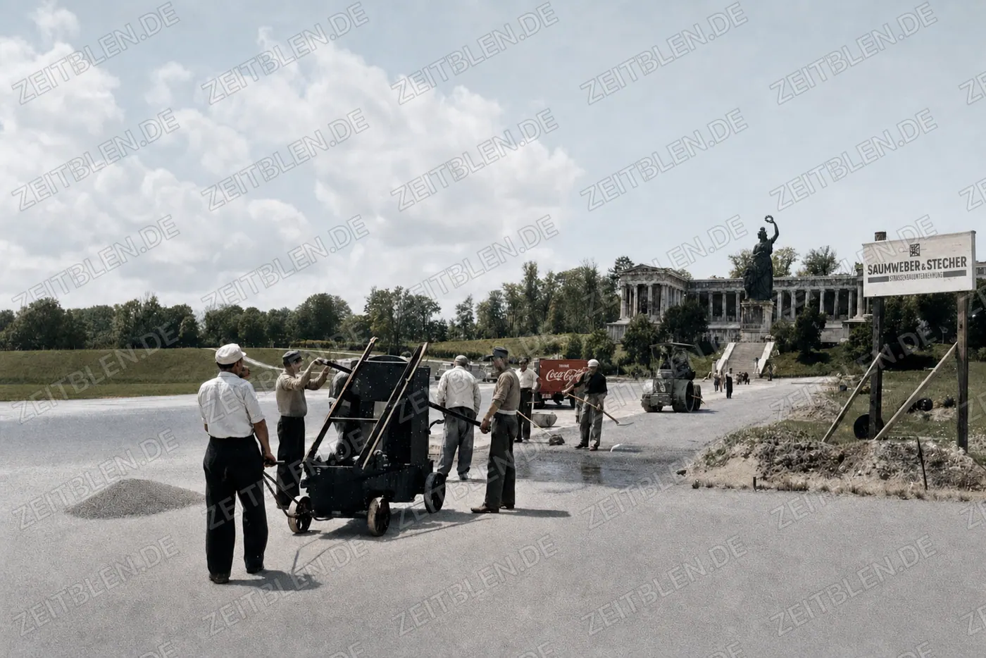 Teerarbeiten vor Bavaria und Ruhmeshalle