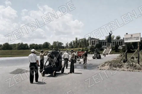 Teerarbeiten vor Bavaria und Ruhmeshalle