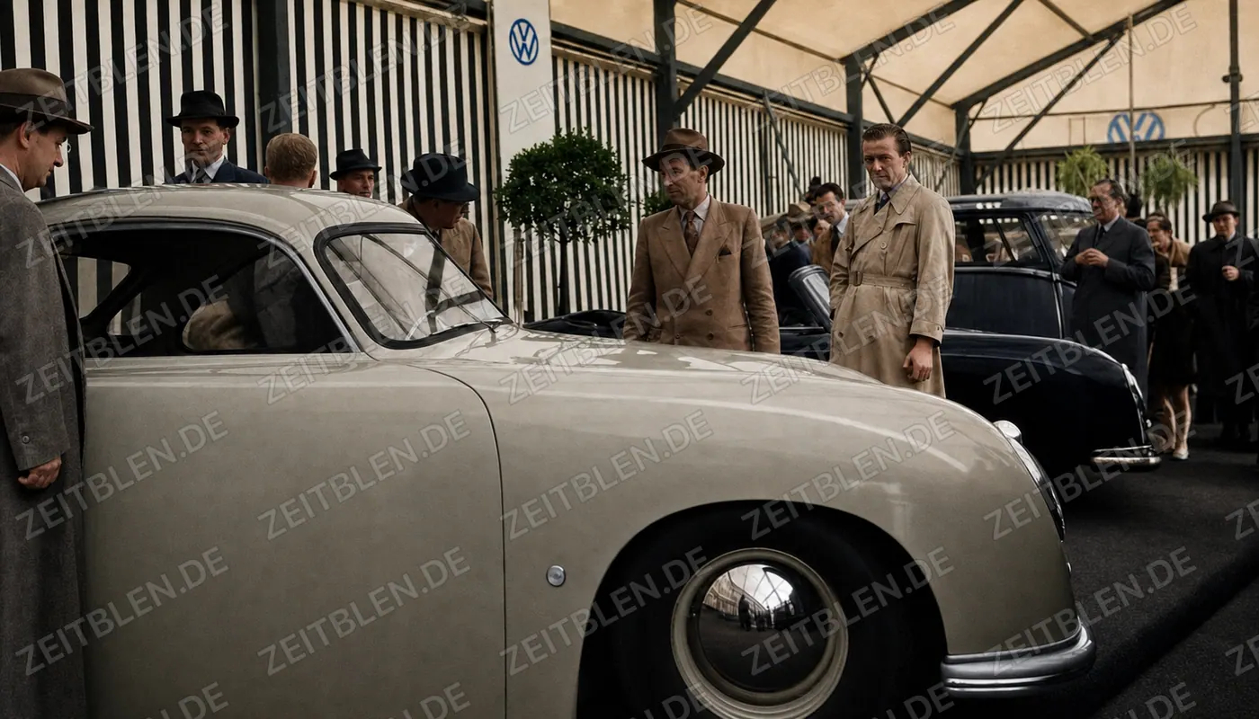 Besucher bei der Firma MAHAG am Volkswagen-Stand einer Autoausstellung