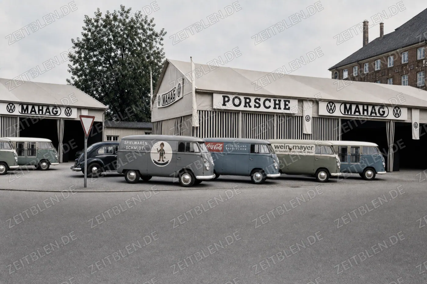 Porsche- und MAHAG-Zelte mit VW Transportern in München