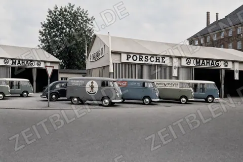 Porsche- und MAHAG-Zelte mit VW Transportern in München