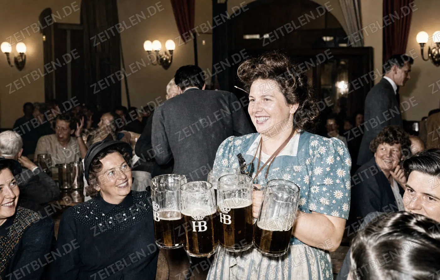 Bedienung mit Hofbräu-Maßkrügen im Münchner Hofbräuhaus