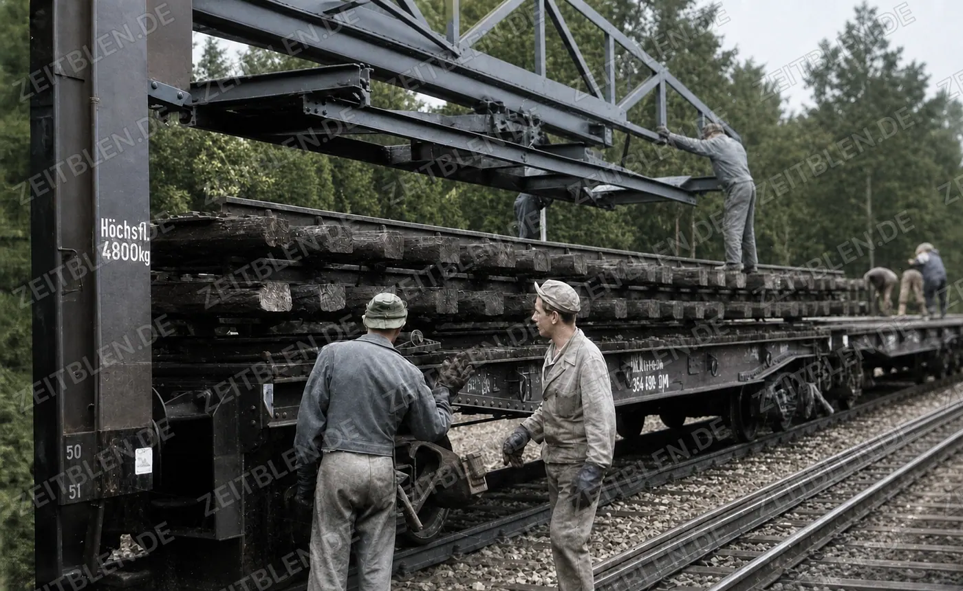 Arbeiter verlegen neue Schienen an einer Bahnstrecke