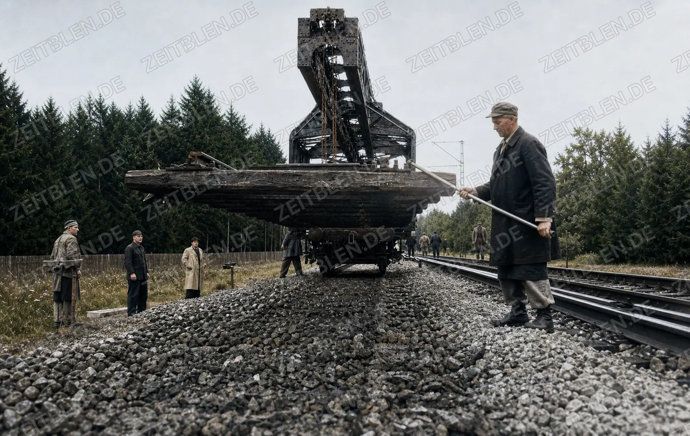 Gleisbau mit Schienenkran bei der Erneuerung einer Bahnstrecke