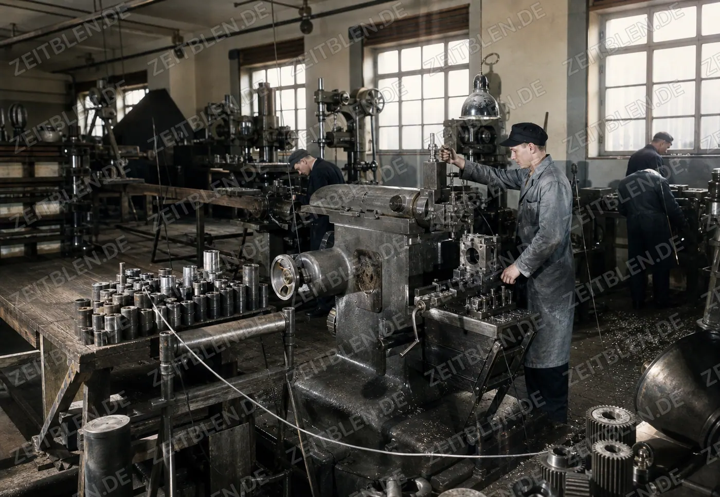 Maschinenarbeit in einer Textilmaschinenfabrik