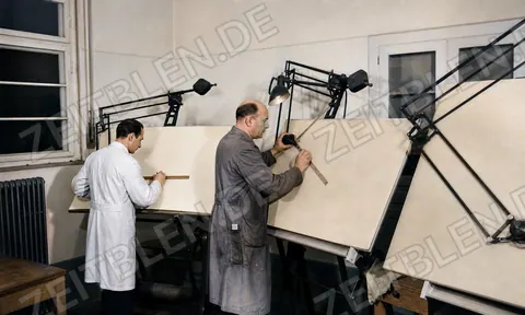 Technisches Zeichnen in einer Textilmaschinenfabrik