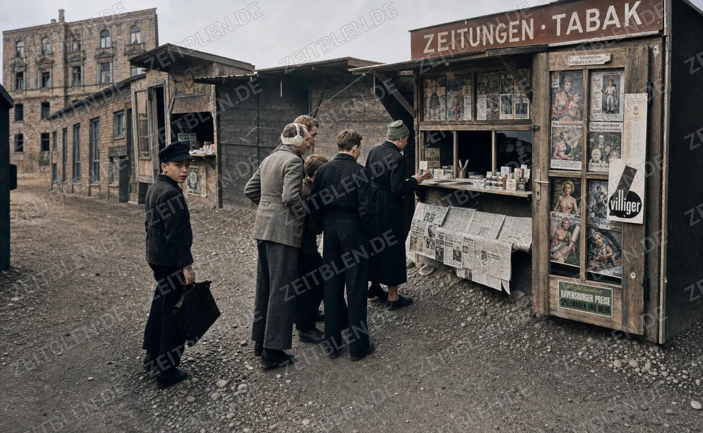 Kunden am Zeitungs- und Tabakkiosk in München