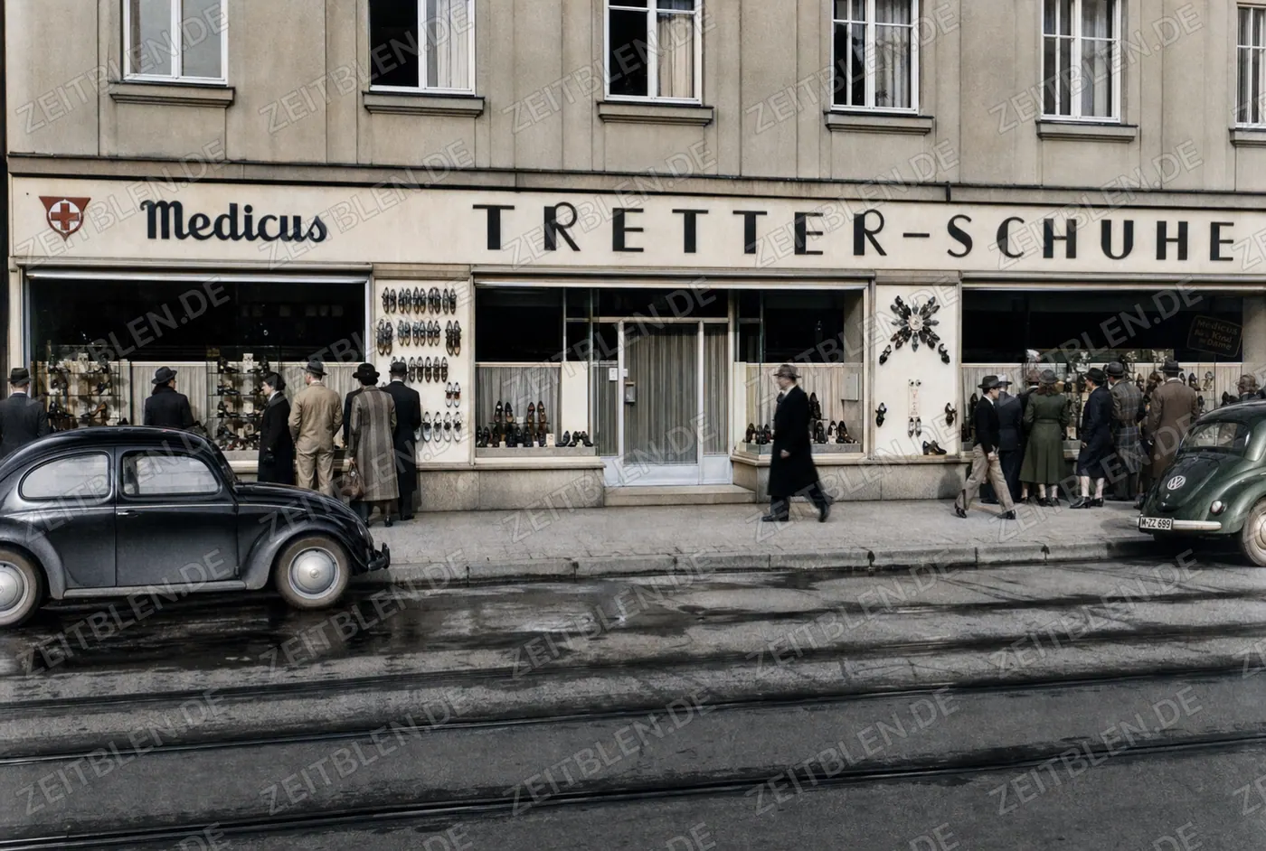 Schuhhaus Tretter in München mit Medicus-Schuhwerbung