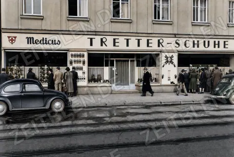 Schuhhaus Tretter in München mit Medicus-Schuhwerbung