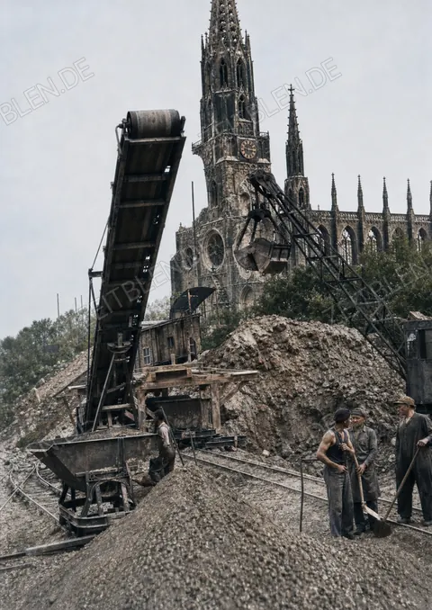 Förderanlage auf der Wiederaufbau-Baustelle am Mariahilfplatz