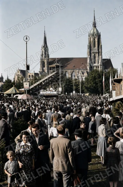 Gedränge auf der Theresienwiese mit Blick Richtung St. Paul
