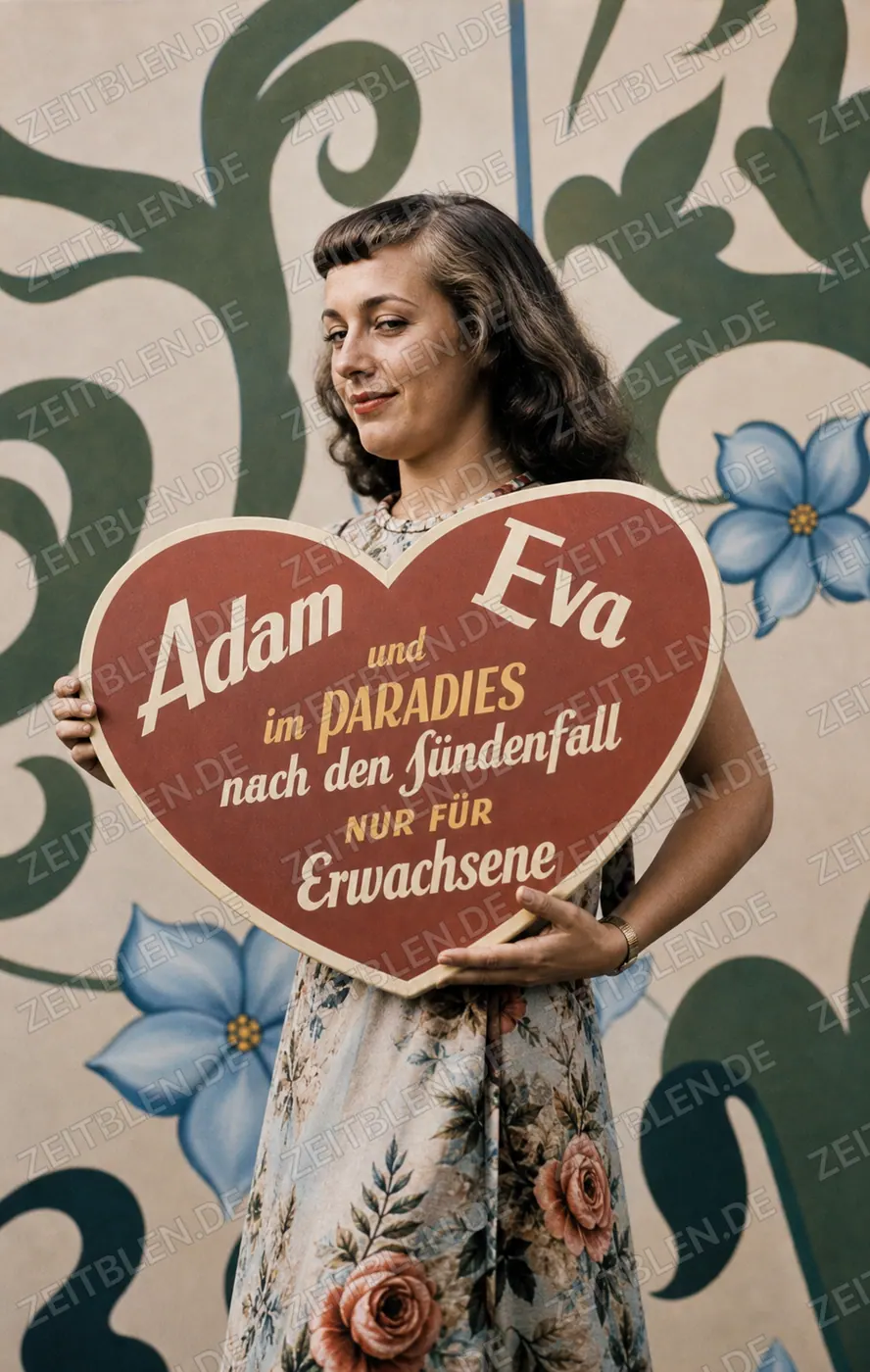 Schaustellerin macht Werbung für das das Stück Adam und Eva auf dem Oktoberfest in München
