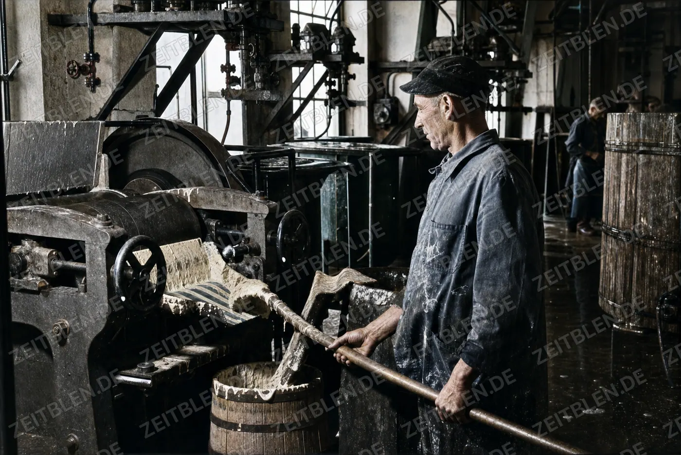 Arbeiter an Maschine in der Chemiefabrik Rudolf