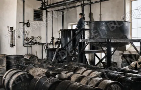 Tankraum mit Fässern der Chemiefabrik Rudolf