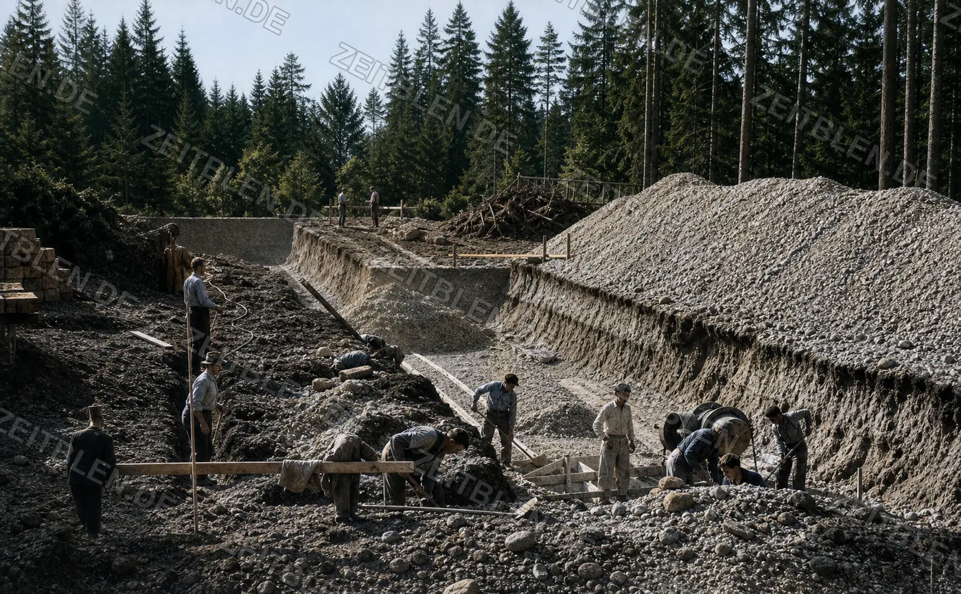 Fundamentarbeiten auf der Montan-Verwaltungsbaustelle
