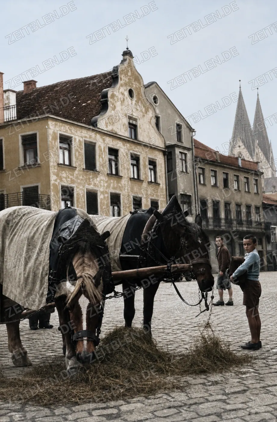 Pferdewagen auf dem Eichstätter Marktplatz