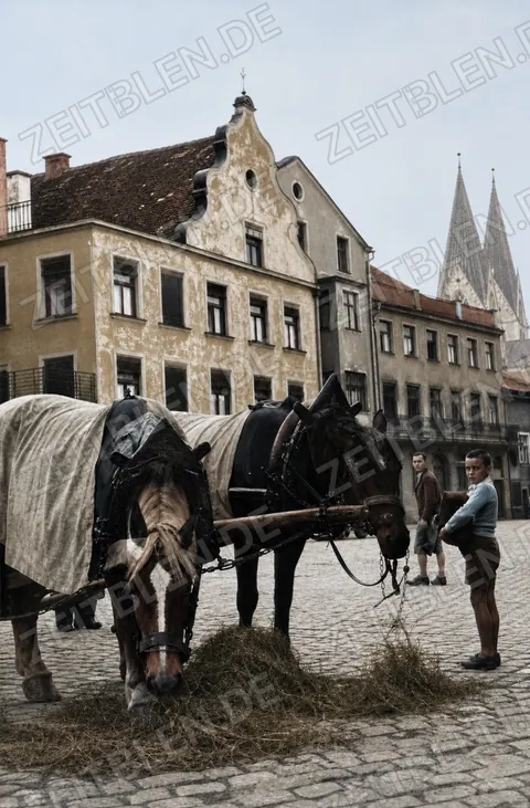 Pferdewagen auf dem Eichstätter Marktplatz