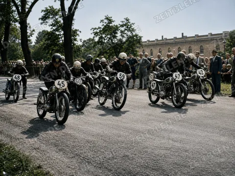 Startfeld der Motorradfahrer beim Donauring-Rennen