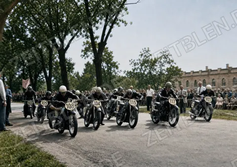 Motorrad-Startgruppe mit hohen Startnummern beim Donauring-Rennen