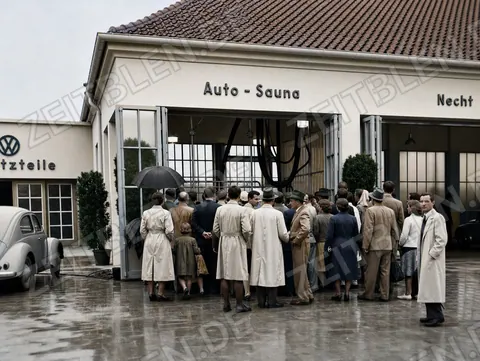Publikum vor der MAHAG-Auto-Sauna in München