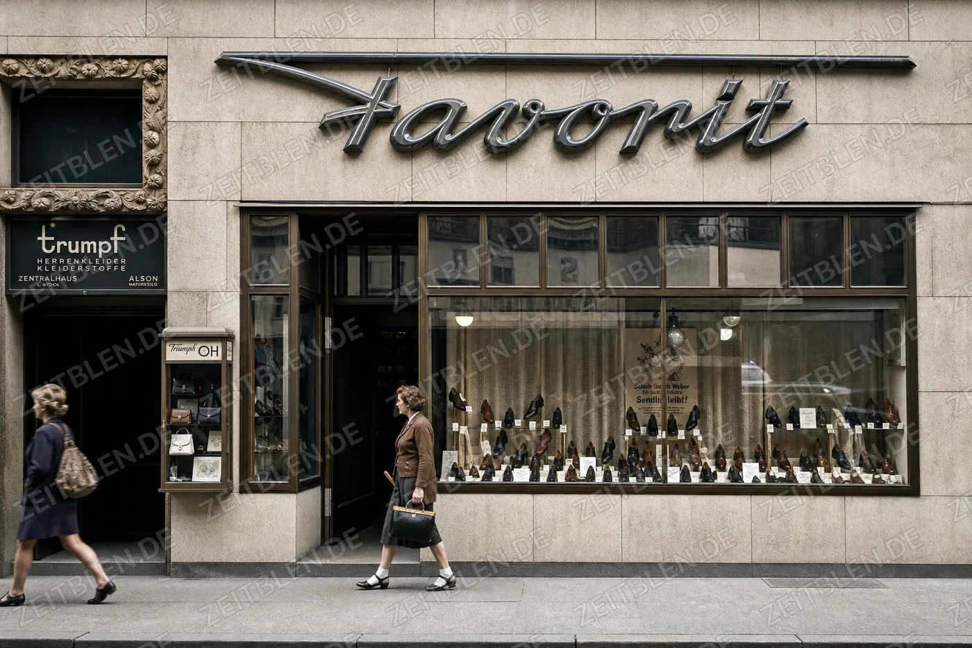 Schaufenster des Schuhhauses Favorit in München