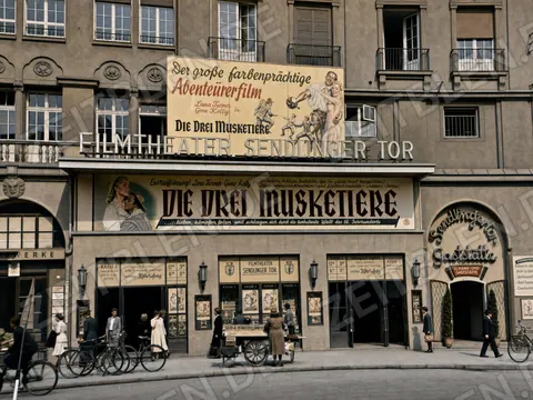 Filmtheater Sendlinger Tor mit Werbung für „Die drei Musketiere“