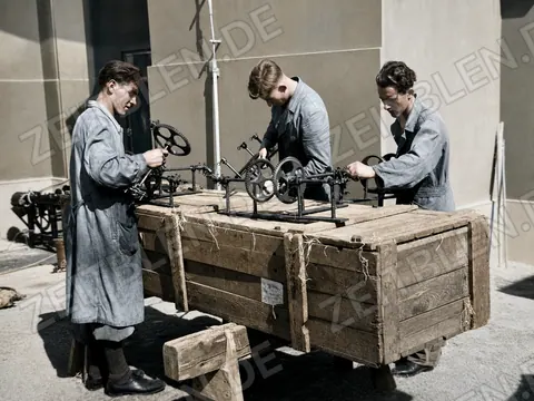 Arbeiter restaurieren Uhrwerk der Theatinerkirche