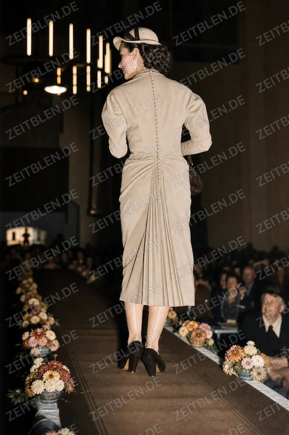 Rückansicht eines Damenmodells beim Münchner Modedienst