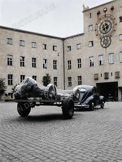 Volkswagen-Fahrgestell vor dem Deutschen Museum