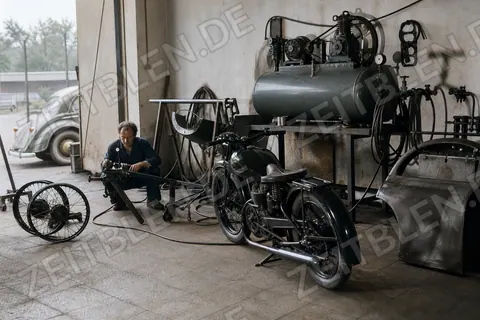 Fahrzeugwerkstatt Berner mit Motorrad und Kompressor