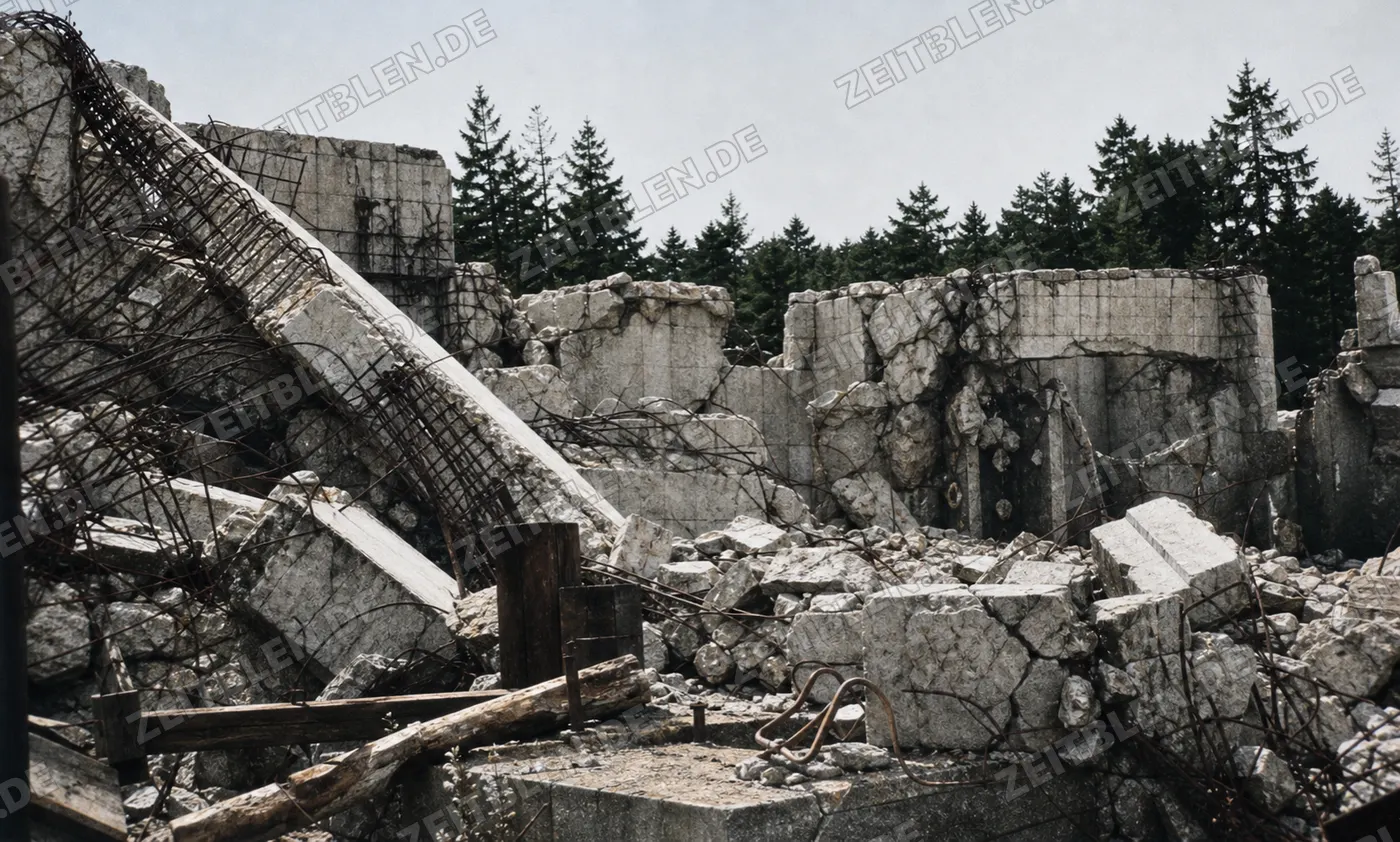 Trümmerfeld auf dem Gelände des Berghofes am Oberdaszberg