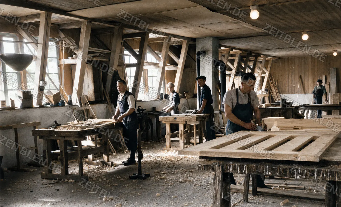 Holzbearbeitung an Werkbänken im Sägewerk Hatz