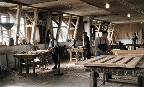 Holzbearbeitung an Werkbänken im Sägewerk Hatz
