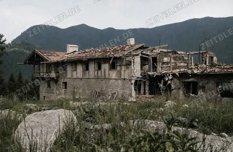 Beschädigter Baukörper der Berghof-Ruine