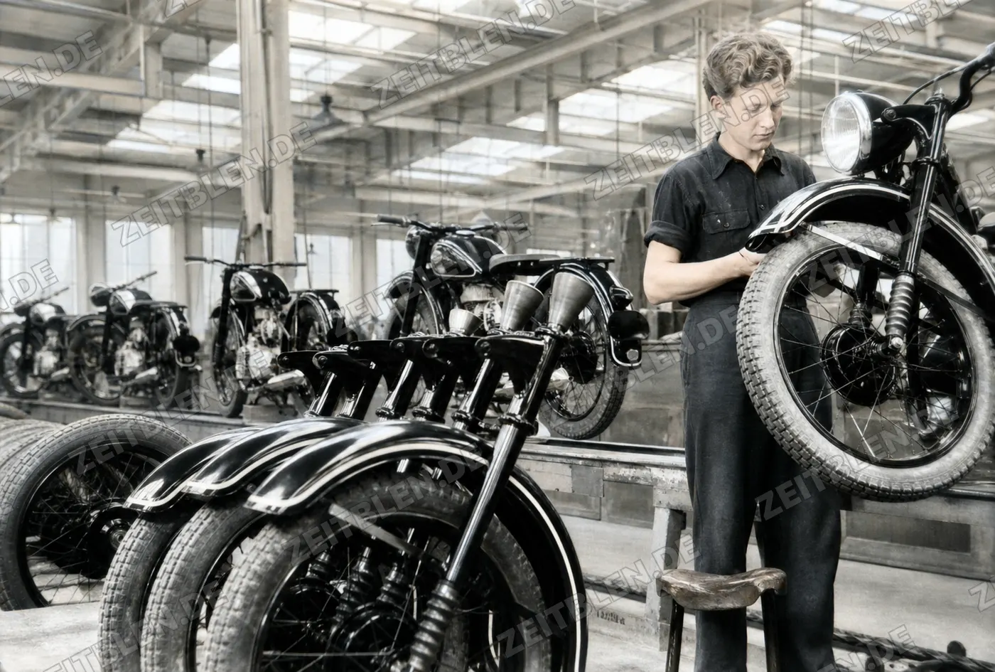 BMW-Motorradmontage an der Lerchenauer Straße, 1949